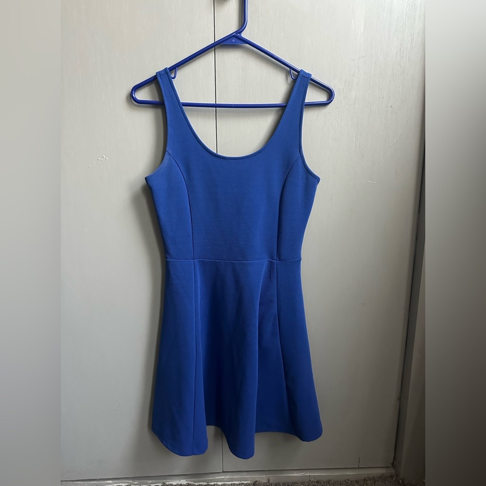 Divided Blue Scoop Neck Mini Sundress